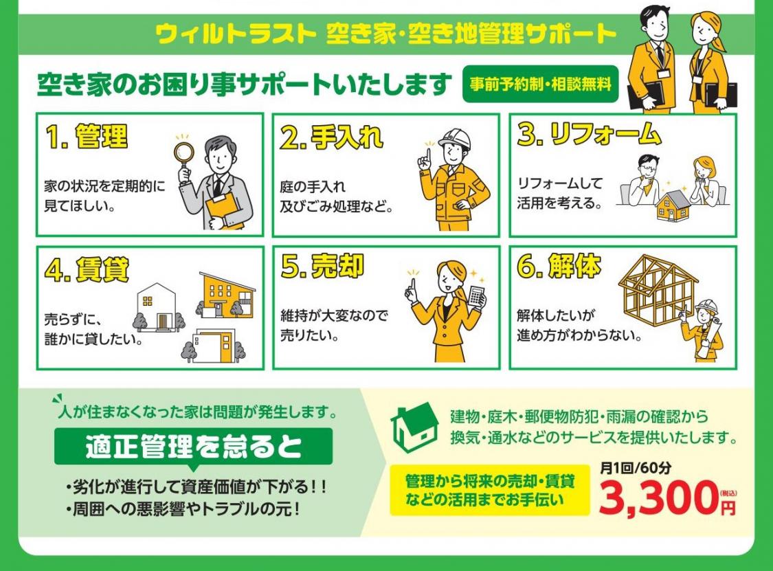 ウィルトラストの空き家・空き地管理サポート